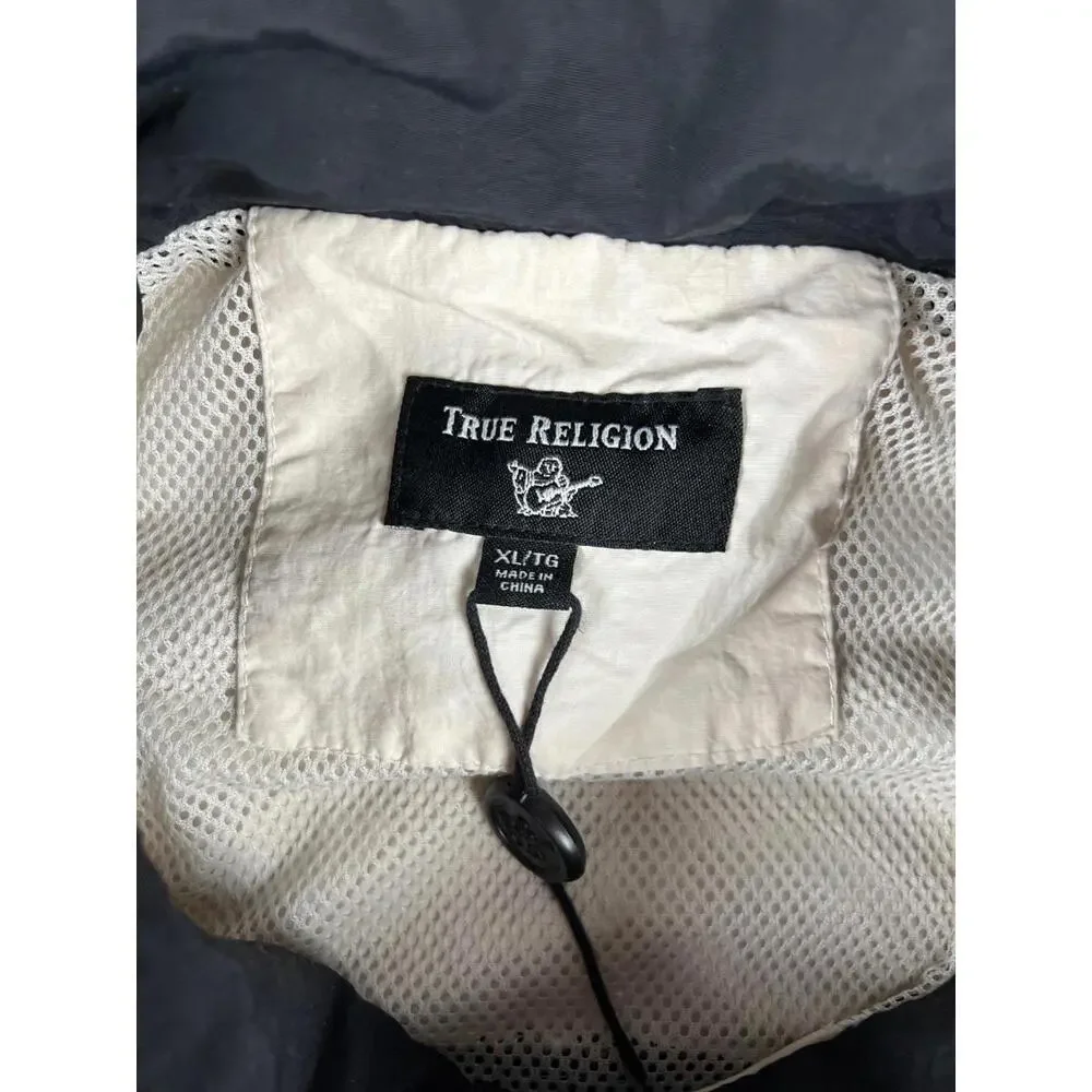 True Religion Black and White Stripe Zip Pullover Nylon Outer Shell Coats Sz XL‎